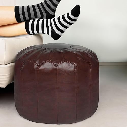 Miniatura 7 de zefen Otomano redondo de piel sintética con estilo, solución de almacenamiento para muebles de sala de estar. Diseño inspirado en Marruecos y