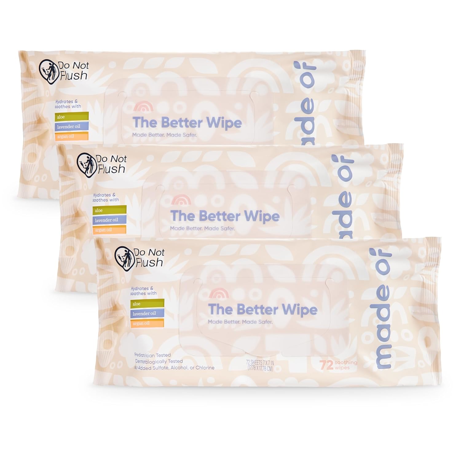 Organic Sensitive Baby Wipes, Hypoallergenic Soothing Sensitive Skin Wipes, Fragrance-Free, Chemical-Free, Alcohol-Free, Water Based Aloe and Argan Oil, Made in the USA, 72 Count (Pack of 3)