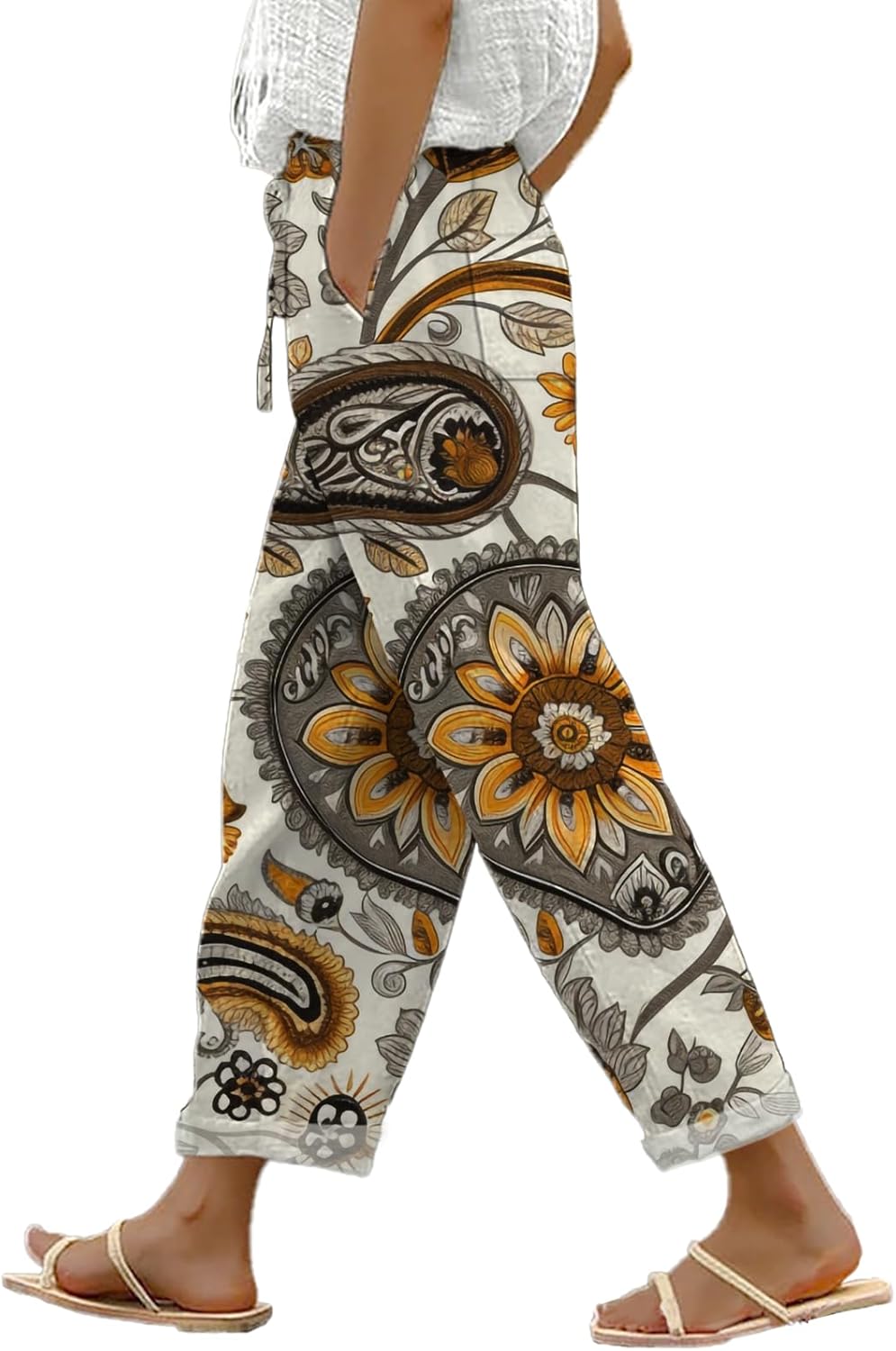 domirica Hawaii Pants for Women Lightweight Baggy Elastic High Waist Casual Lounge Trousers