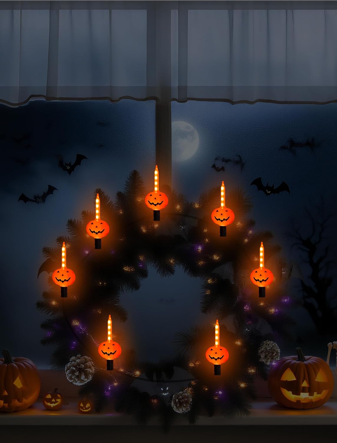 Nostalgic Halloween Pumpkin Bubble Lights, 7.5FT Light Up Pumpkin Night Light with 7 Bulbs, Vintage Plug in String Lights for Indoor Outdoor, Spooky Mantel & Porch Halloween Decorations