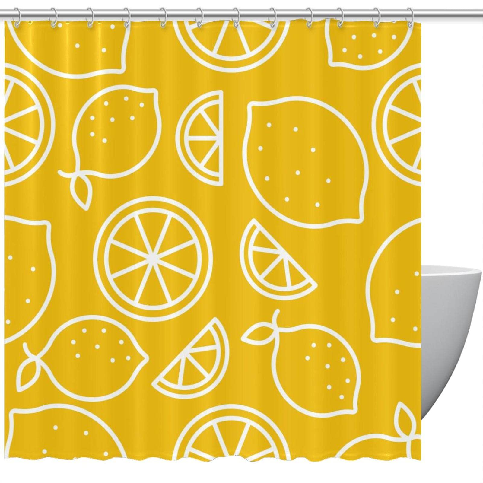 Rideau de douche imperméable jaune citron | 183 x 183 cm aux fruits tropicaux