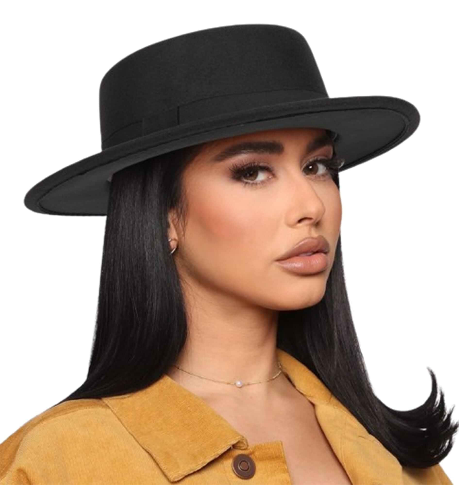 Pork-Pie-Fedora-Hat Wide Brim Felt Flat-Top-Boater Hat for Men Women