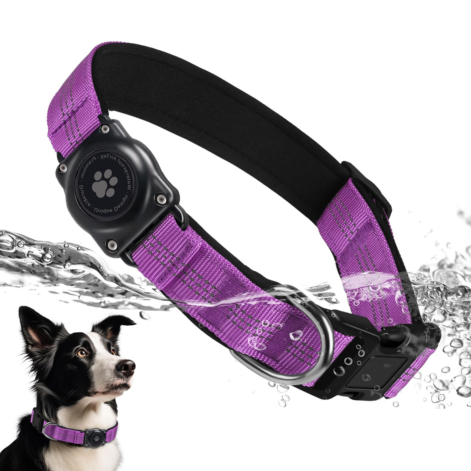Upgraded AirTag Dog Collar, IP68 Waterproof Air Tag Dog Collar Holder, Reflective, Ultra-Durable, Comfortable Padded, Heavy Duty Dog Collars for Small