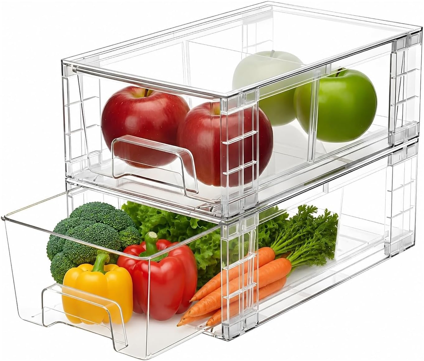 2 Pack Fridge Organizer Drawers, Stackable Pull-Out Refrigerator Storage