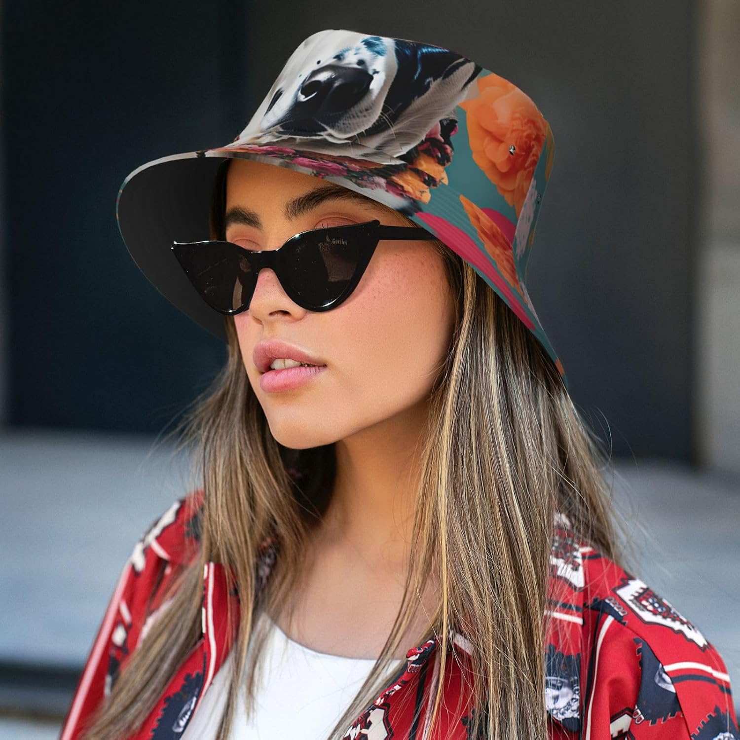 Cattle Dog Florals Print Sun Hat Outdoor Fisherman Cap Summer Bucket Hat Beach for Men Women Black