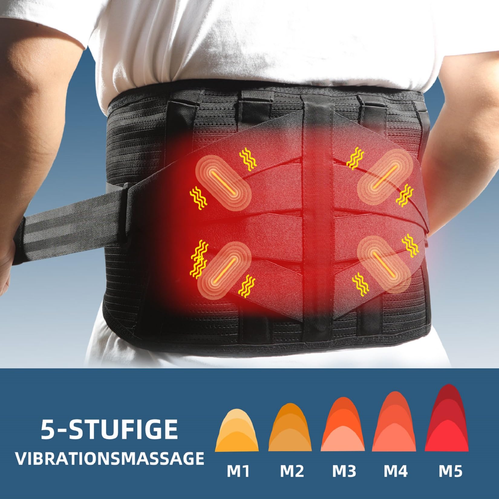 HONGJING Rückenmassagegerät Gürtel mit Rotlichttherapie für Schmerzlinderung im Unteren Rücken, Rücken Unterstützung Massagegerät Gürtel wiederaufladbare für Ischias, Skoliose, Disc Herniation (XL)