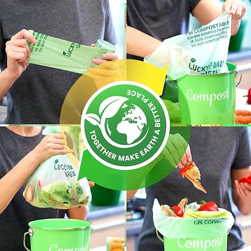Miniatura 6 de Lucky Family - Bolsas de compost verdes para encimera de cocina, bolsas de basura de 1.3 galones a bolsas de basura de 1.6 galones, bolsas de basura