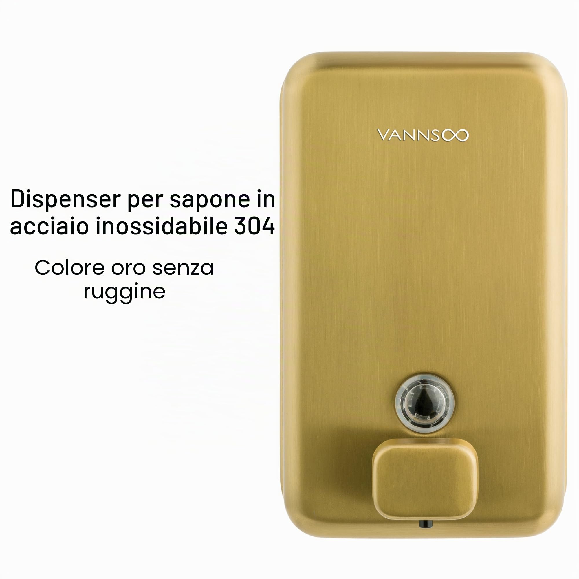 Dispenser per sapone liquido da parete per bagno, 1200 ml, in acciaio inossidabile per uso commerciale, montaggio verticale, dorato
