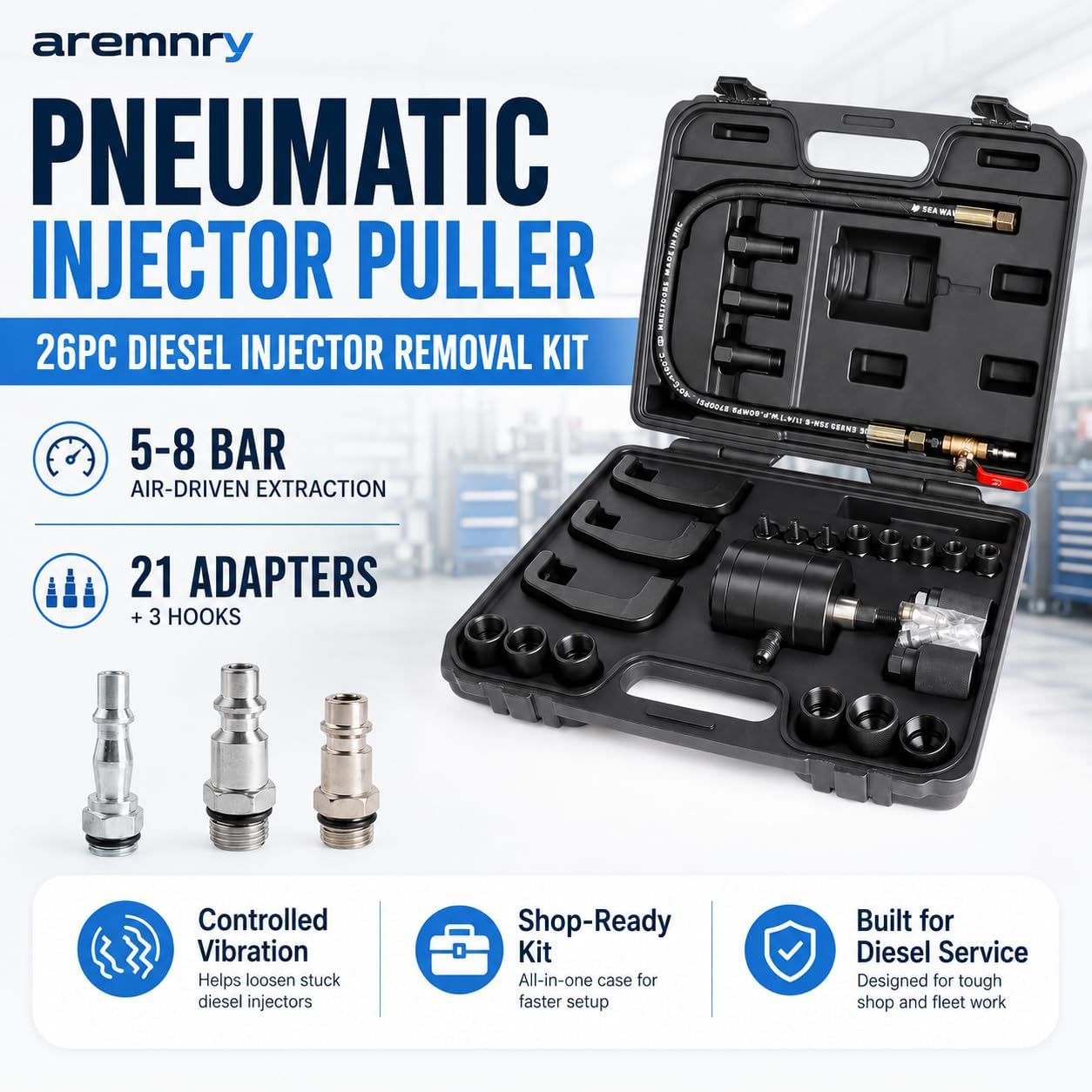 26Pc Pneumatic Injector Puller, Diesel Injector Removal Tool for Ford 6.7L
