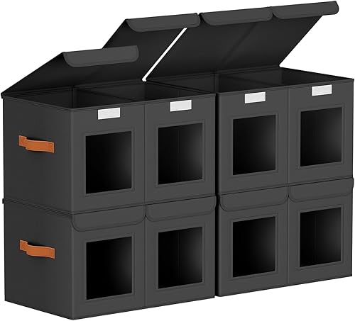 Miniatura 9 de Cajas de almacenamiento grandes para armario - Organizador de ropa plegable dividido con tapas y ventana doble, contenedores organizadores de tela