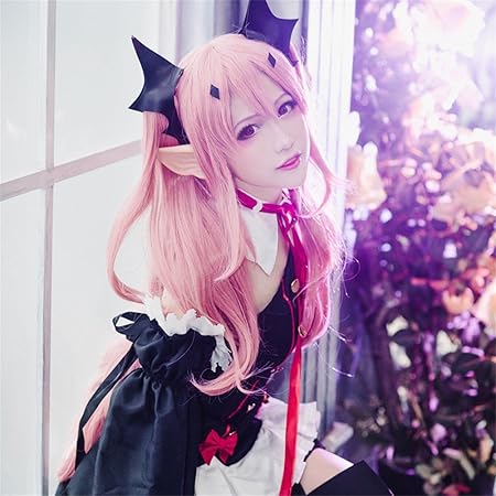 Amazon かわいい姫様 アニメ 終わりのセラフ クルル ツェペコスプレウィッグ ロング ピンク髪 本体30cm ボンス長さ約1cm おもしろコスチューム ハロウィン パーティー 撮影 演出 Cosplay Wig 学園祭 イベント仮装 コスプレ 仮装 通販