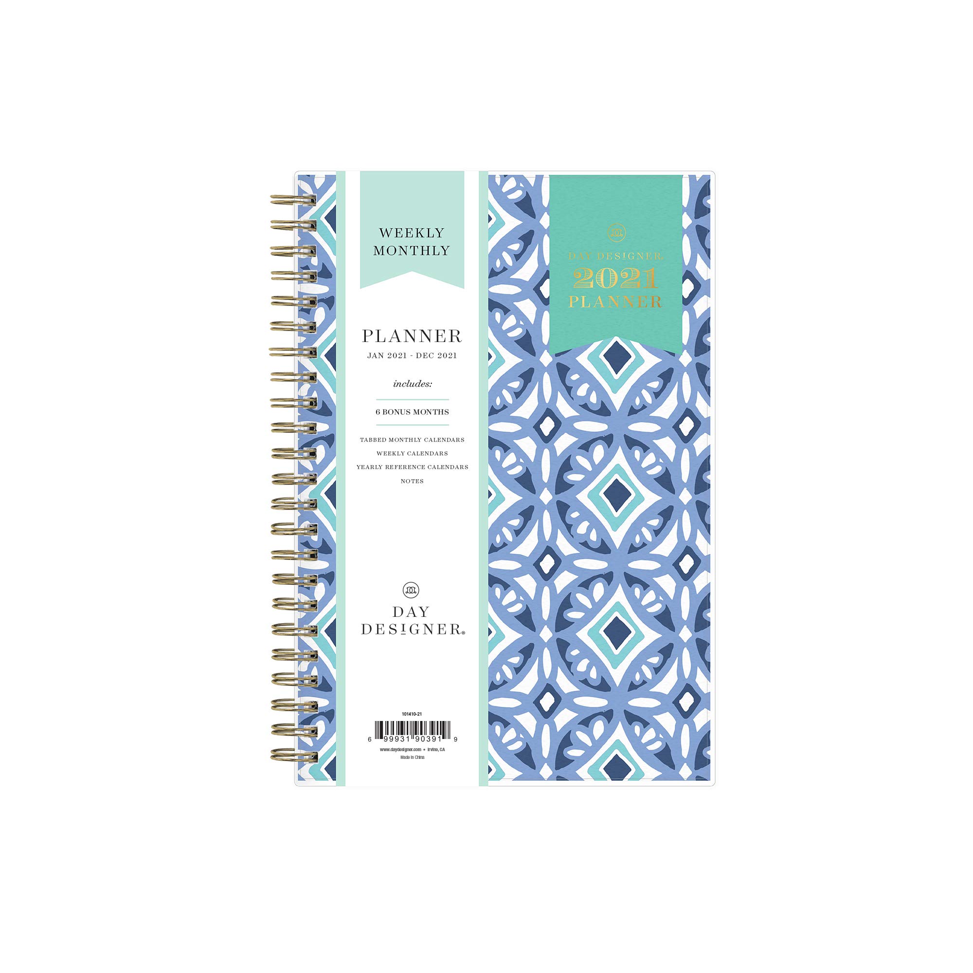 Day Designer for Blue Sky 2021 Weekly & Monthly Planner, Frosted Flexible Cover, Twin-Wire Binding, 5" x 8", Tile (101410-21)