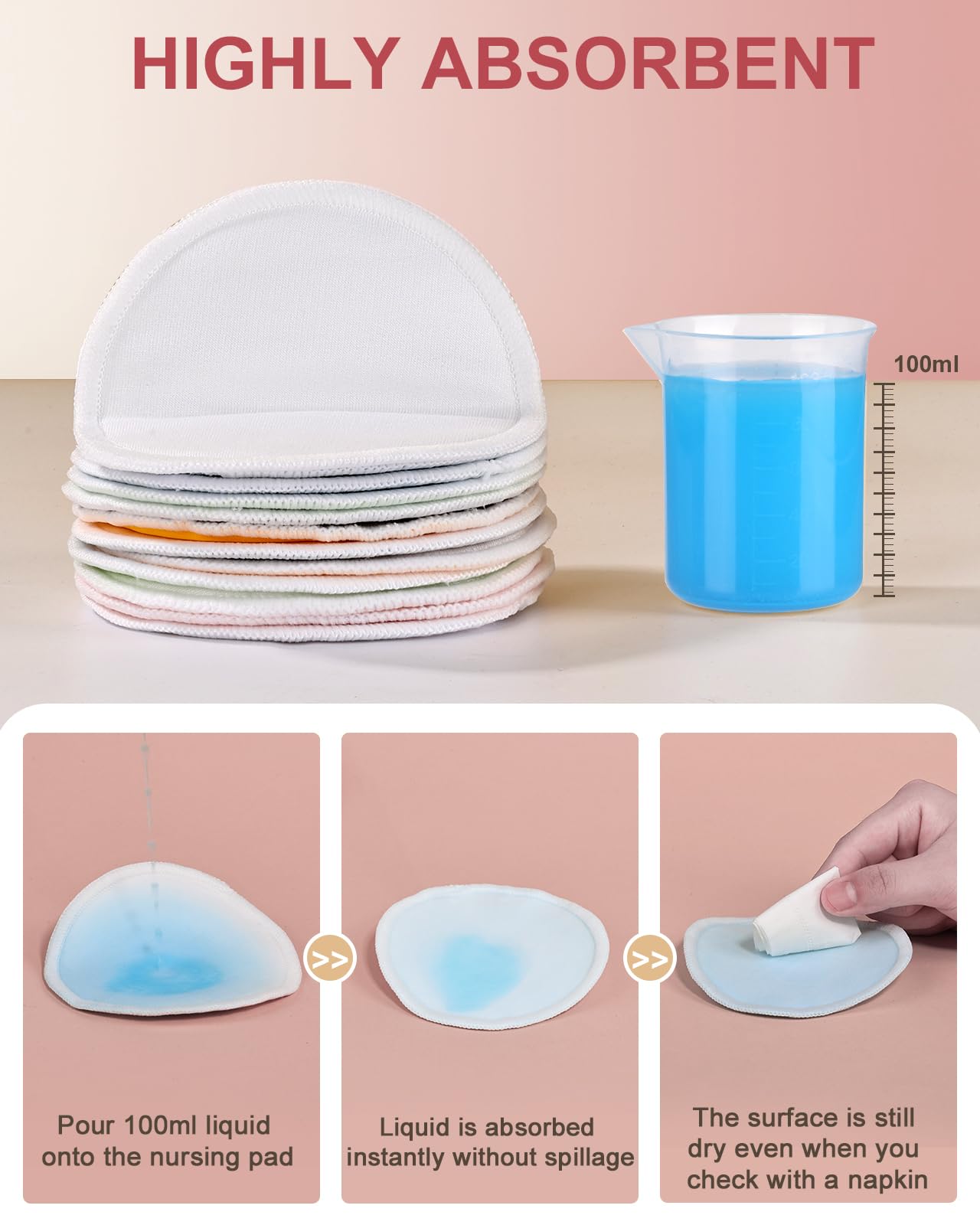 12 pcs (6 works) Nursing Pads Set Nursing Pads Washable Organic Bamboo Nursing Pads Reusable Nursing Pads Washable Soft Absorbent Nursing Pads with 1 Laundry Bag and 2 Organza Bags - Image 3