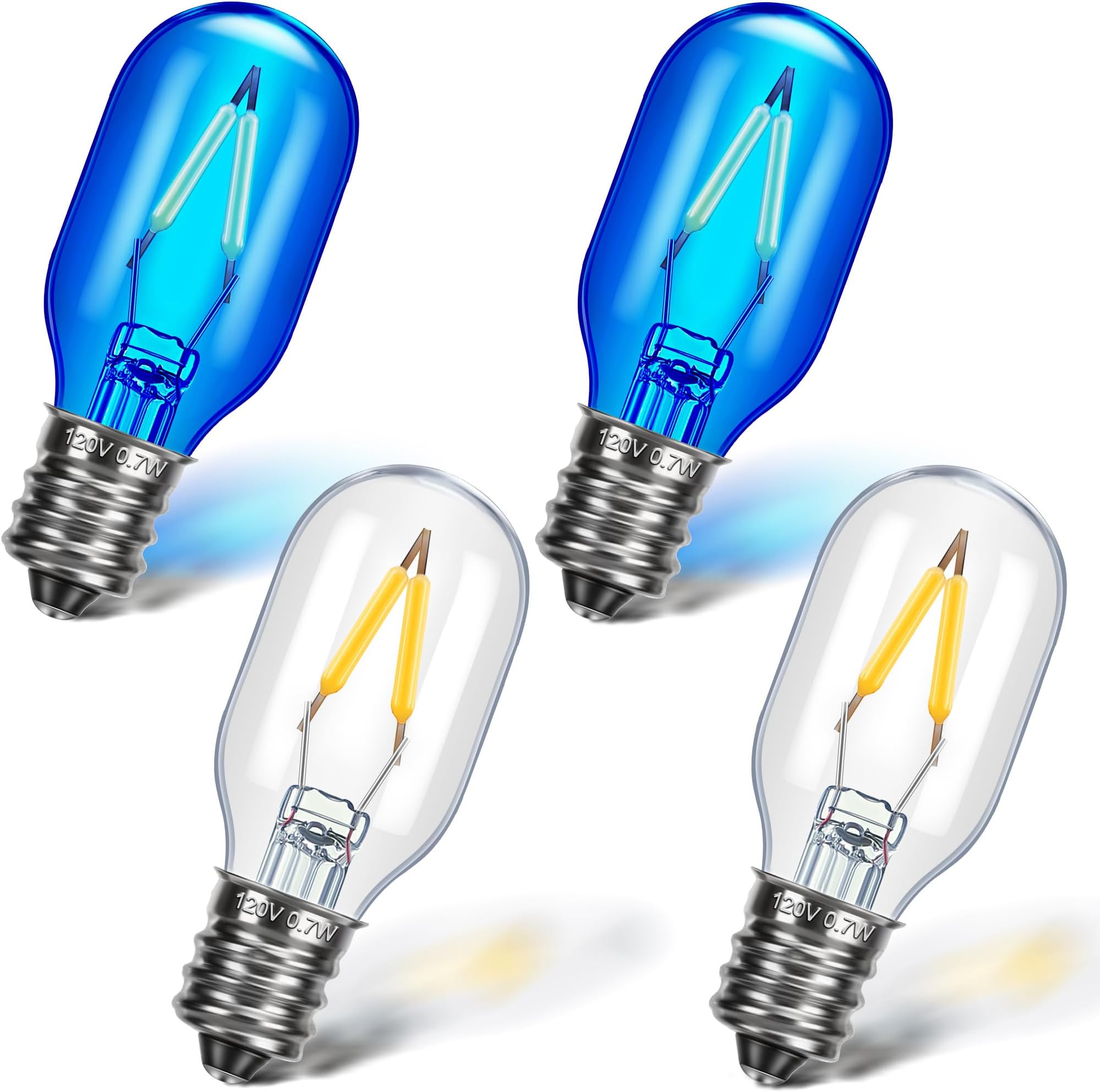 Glooglitter Makeup Mirror Replacement LED Bulbs, E12 Base Type T Bulb T20, 0.7W 120V Light Bulbs Compatible with BE66 /BE67 Series and BE18LC /BE18XN /BE18LCX /BE104X Series (4 Pack,Clear and Blue)