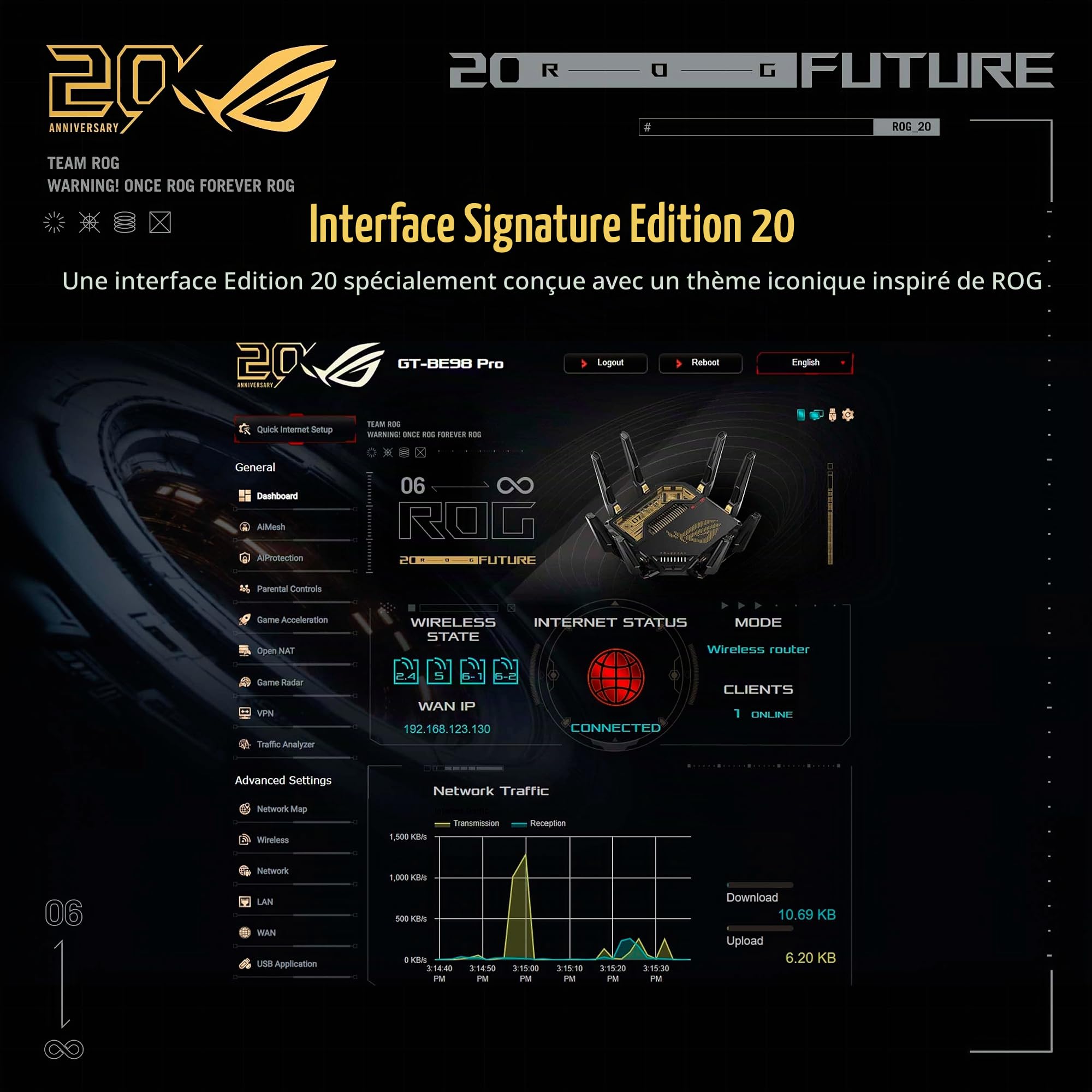 ROG GT-BE98 Edition 20 - Routeur Wi-FI 7 Gaming Quad-Bande BE25000 Dual 10G
