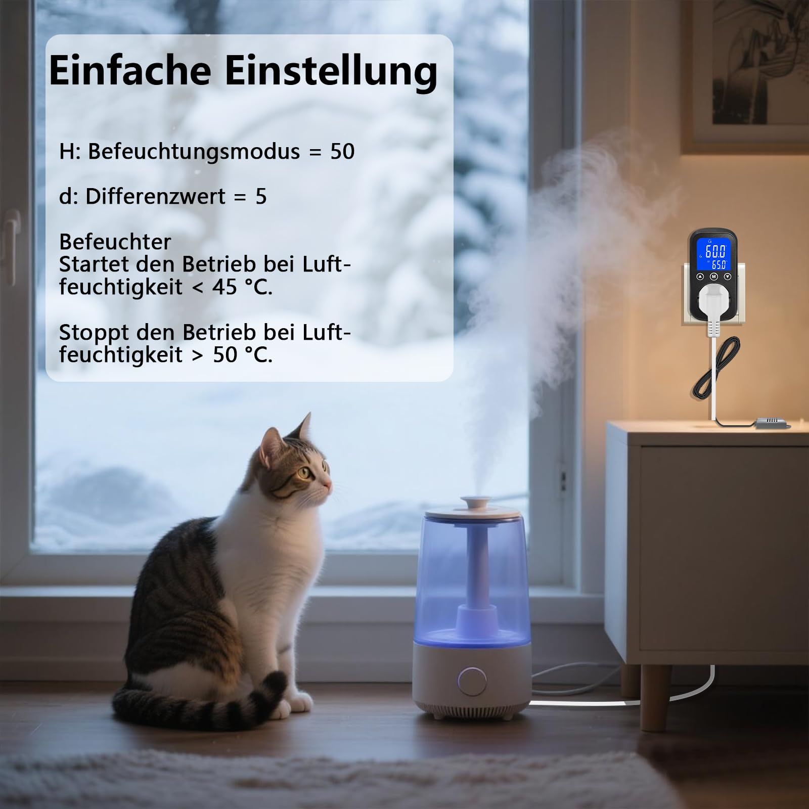 KETOTEK KT2200 Hygrostat Steckdose mit Feuchtesensor Feuchtigkeitsregler mit Alarm 16A/230V Feuchtigkeitssteuerung für Luftentfeuchter, Luftbefeuchter, Gewächshäuser, Pilzzuchtzelte und Terrarien
