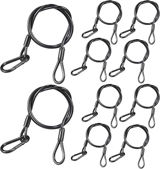 Stage Lights Safety Cable Black, 10PCS Olaalite 26’’ Stainless Steel Safety Cable 110LB Load Duty, 4mm in Diameter Security Rope for DJ Stage Par Moving Head Lighting