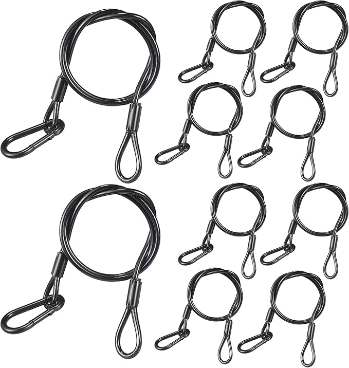 Stage Lights Safety Cable Black, 10PCS Olaalite 26’’ Stainless Steel Safety Cable 110LB Load Duty, 4mm in Diameter Security Rope for DJ Stage Par Moving Head Lighting