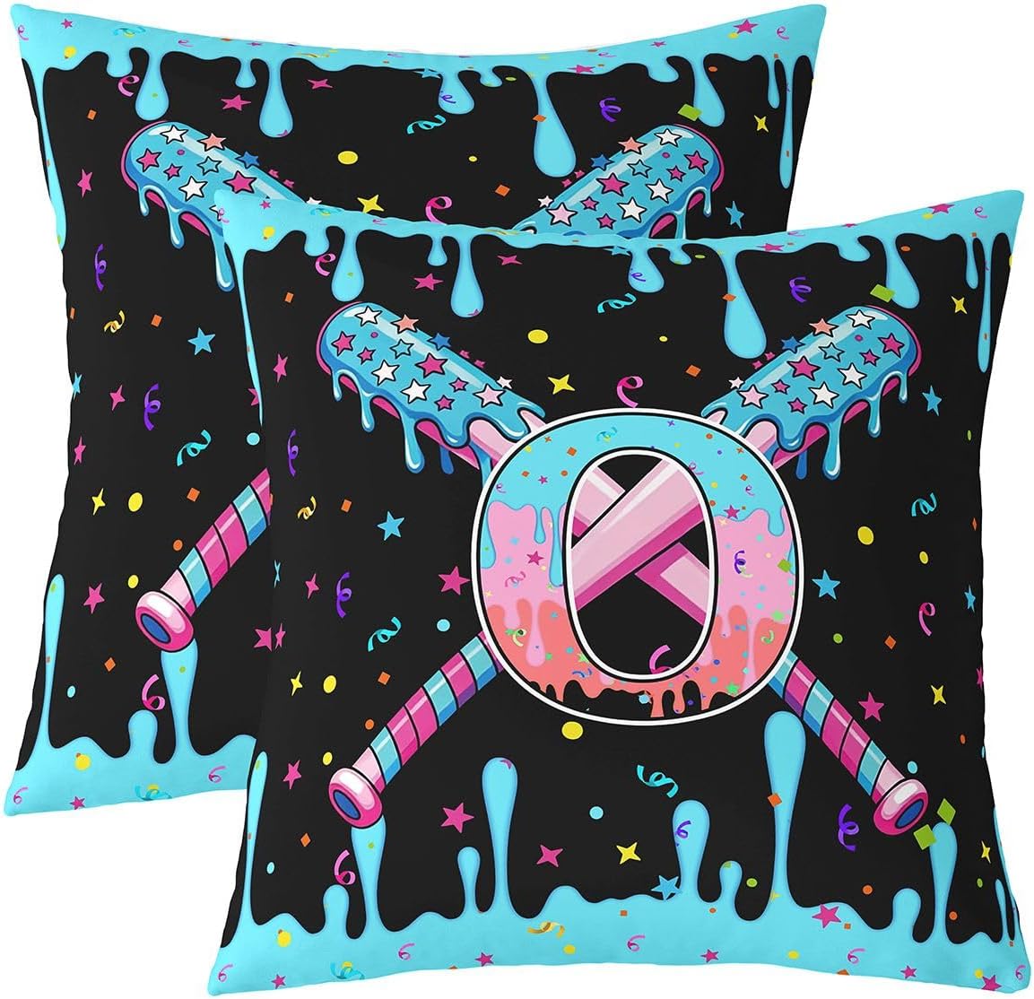 jejeloiu 22 x 22-Inch Set of 2 Baseball Decor Pillowcase Boys Girls Baseball Gaming Throw Pillow Covers for Kids Ultra Personalized Initial Letter O Cushion Case Sports Theme Room Decor Microfiber