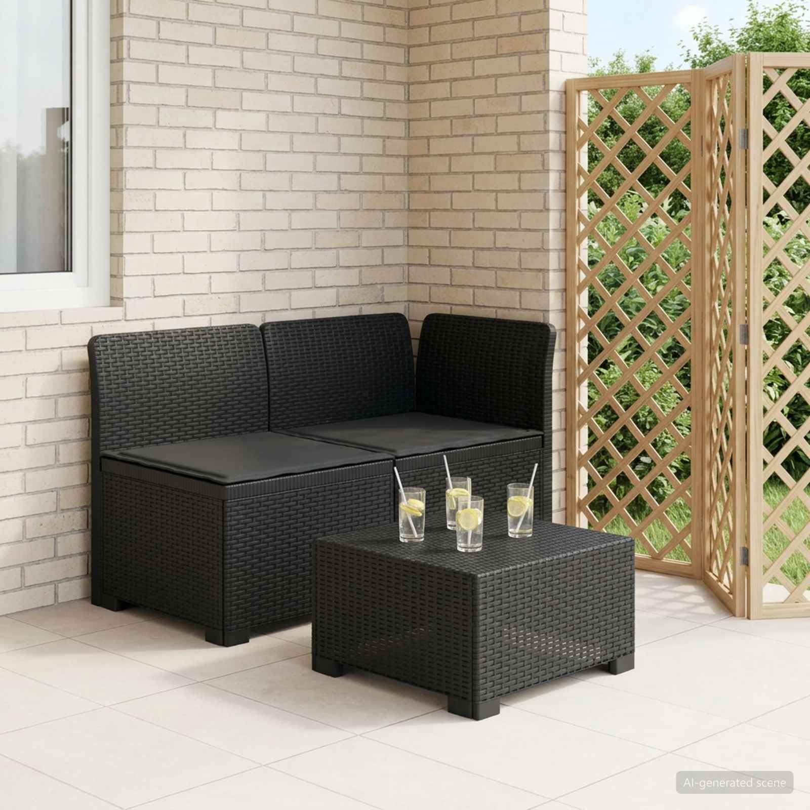 Divano da giardino a 2 posti con cuscino, effetto rattan, polipropilene, antracite