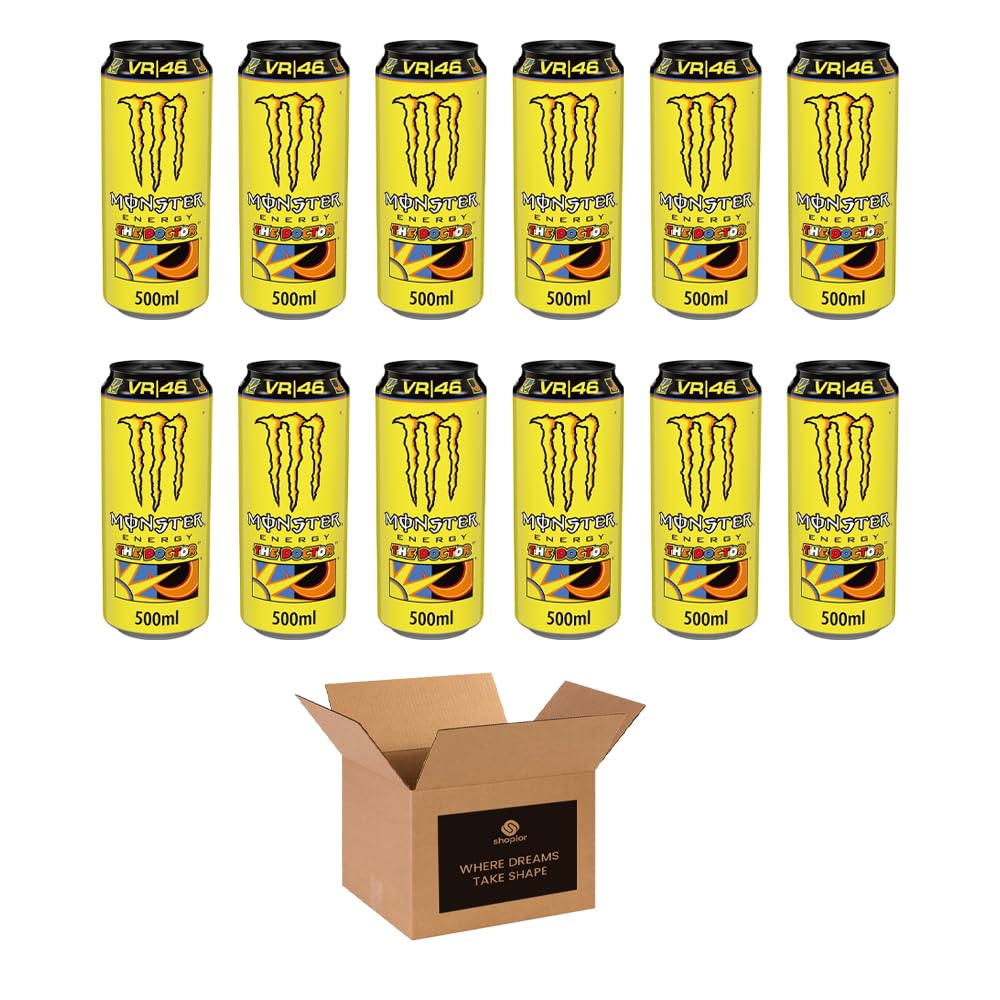 Monster Energy Drink Flavours | Juiced, Zero Sugar, Ultra, Monarch, Fiesta Mango, Strawberry Dreams, VR46, Punch | High Caffeine Sports Energy Drink | 500ml (Pack 12, Vr 46 The Doctor)