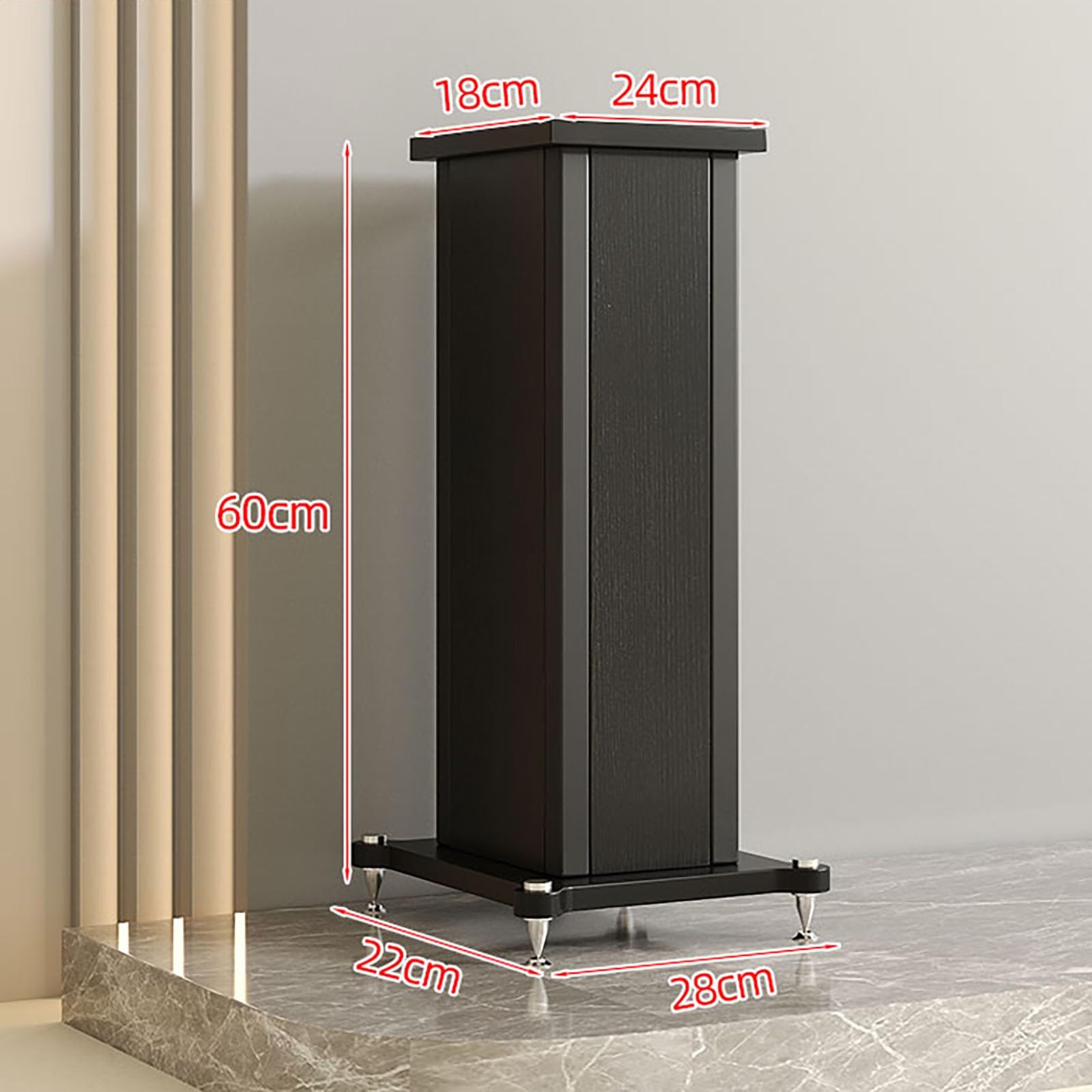 Studio-Monitor-Ständer in Holzoptik, schwere Bodenständer für Heimkino-Lautsprecher, sandfüllbares Tuning-Feature – 1 Paar(Schwarz,60cm)