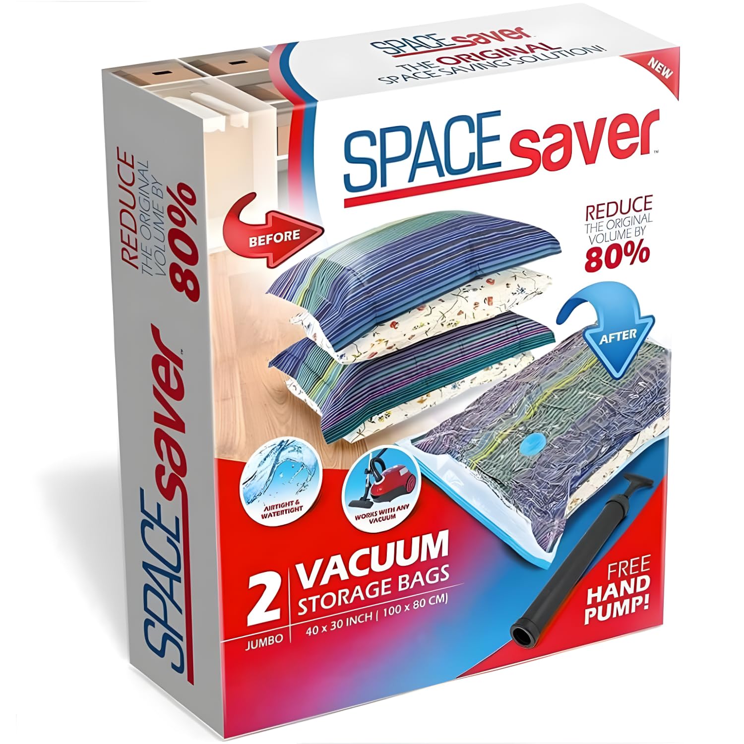 Spacesaver 2 Pack Jumbo Vacuum Storage Bags for Blankets &amp; Clothes – Jumbo Vacuum Sealed Compression Bags with Hand Pump – Space Saver Storage Bags for Bedding, Moving, Travel &amp; Organization