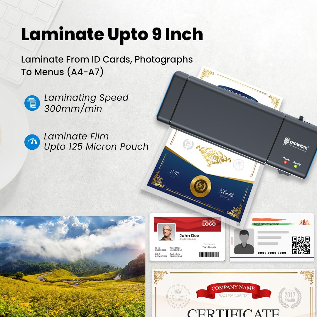 Growlam GL-290 maszyna do laminowania All-in-One, szybkie nagrzewanie w latach 90., szerokość wejścia papieru 230 mm, laminowanie na gorąco i zimno, system Anti-Jam, idealna do biura / użytku domowego