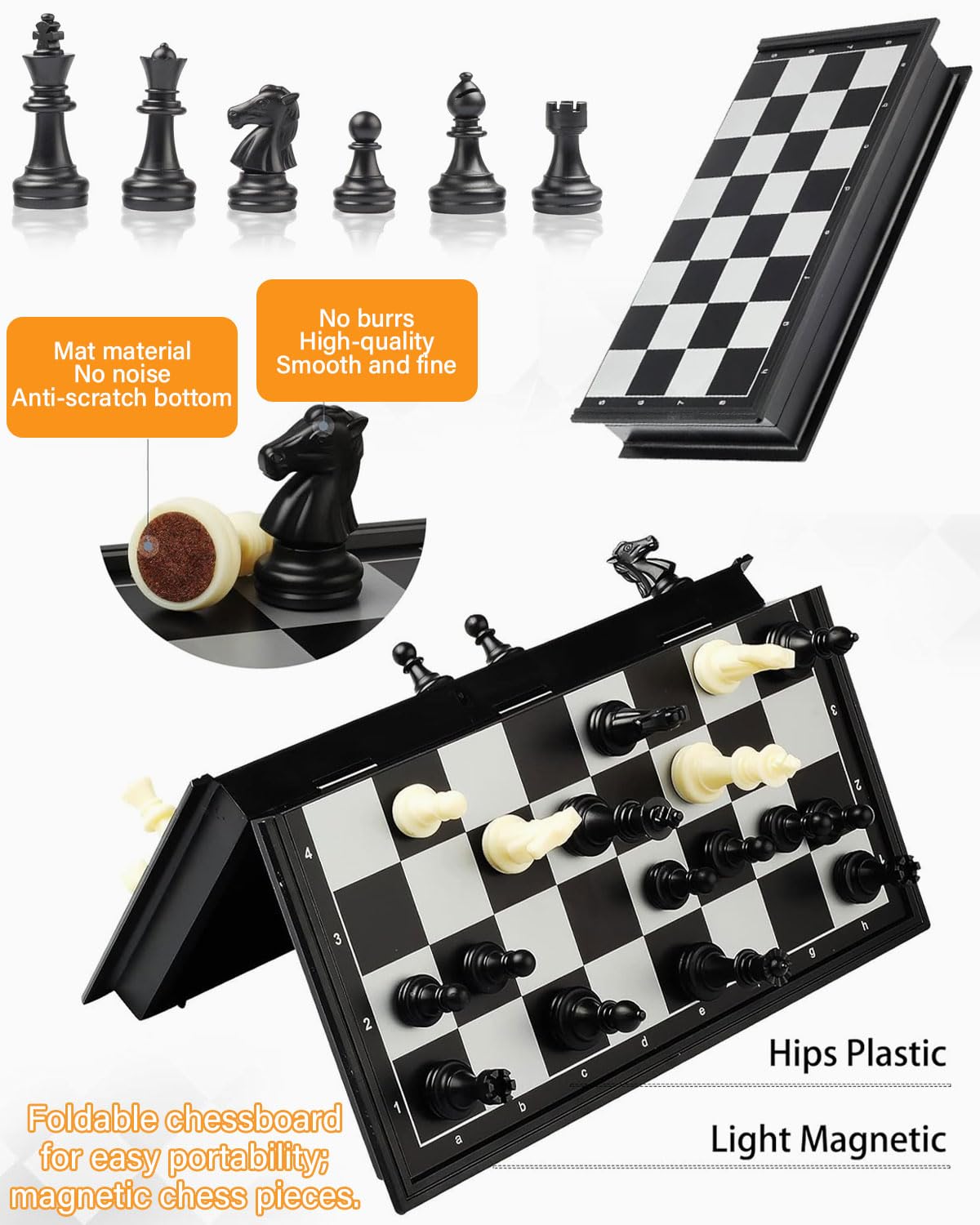 Schachspiel, Magnetischem Einklappbar Schachbrett Schach, Tragbares und Faltbares Chess Board Set, Magnetisches Reiseschach Mini Schach Hochwertig Klappbare für Kinder, Erwachsene, Reisen
