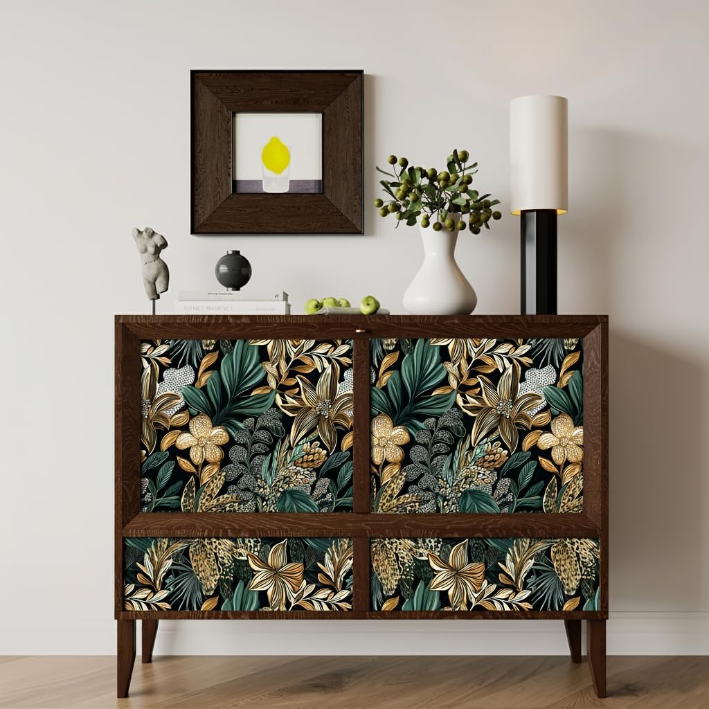 Vintage Green Floral Wallpaper Peel and Stick Boho Forest Wallpaper for Bedroom Walls 17.3"x78.7" Removable Renter Friendly Wall Paper,Self Adhesive Botanical Contact Paper for Cabinet B3-2