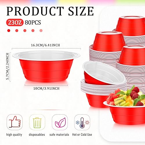 Miniatura 2 de Lallisa 80 cuencos de plástico desechables de 23 onzas, cuencos de plástico para servir, suministros de fiesta para bodas, picnics, sopa de