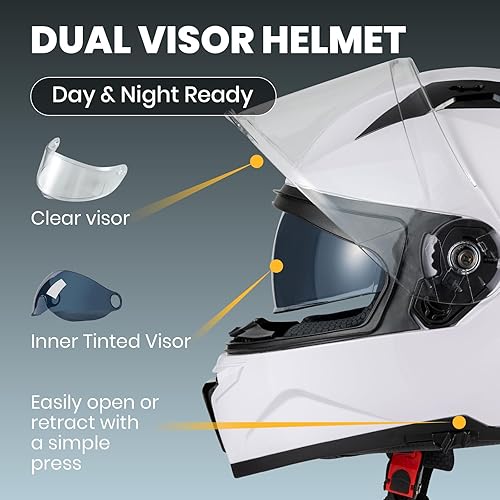 Miniatura 3 de Casco completo con viseras duales Favoto, Casco de motocicleta aprobado por DOT, Casco ligero para motocicleta, bicicleta de tierra, ATV,