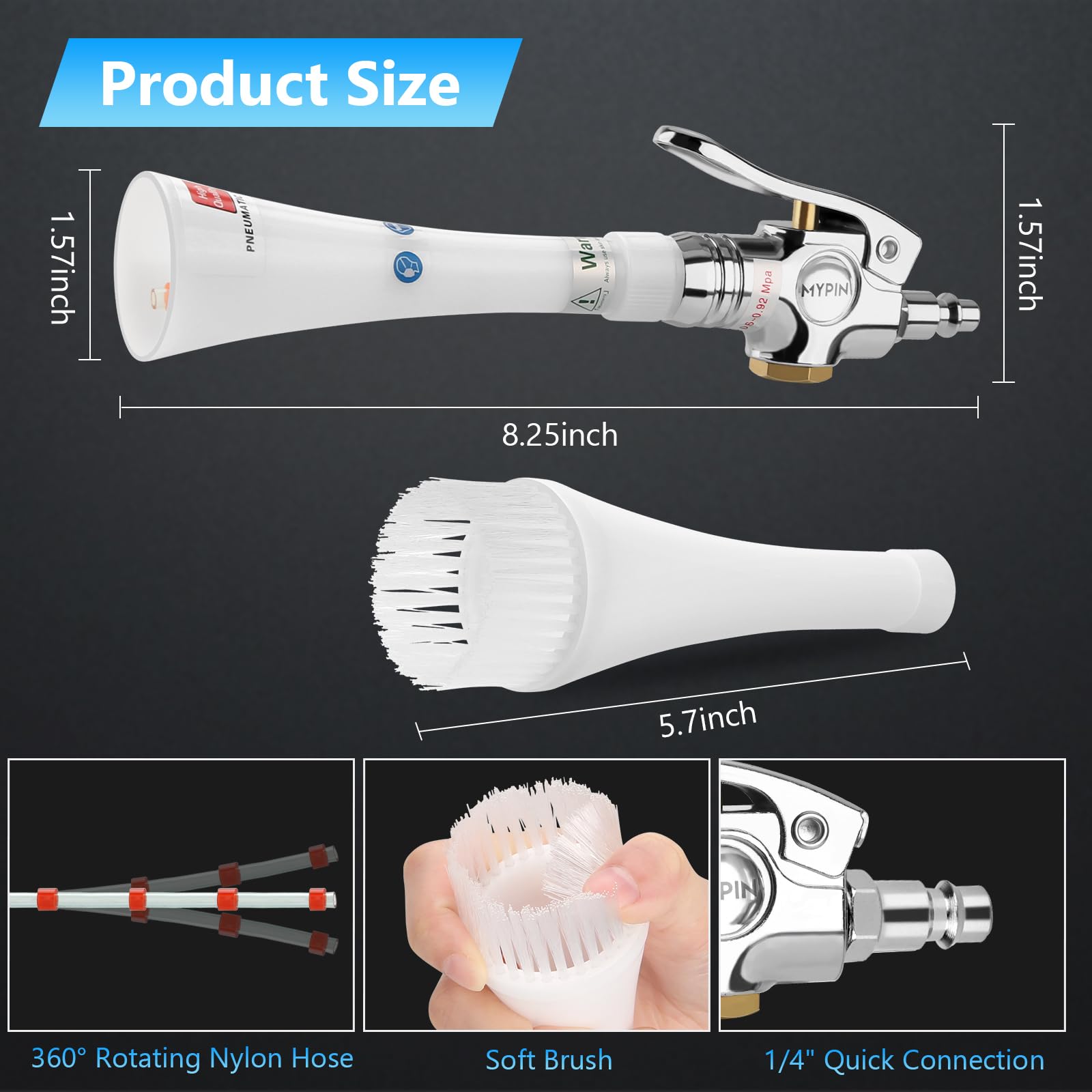 MYPIN Upgraded Car Cleaning Gun, 6-9.2Bar, High Pressure Air Blow Gun with 2 Set Nozzle, Interior Car Cleaning for Vehicle Upholstery Carpet Seat
