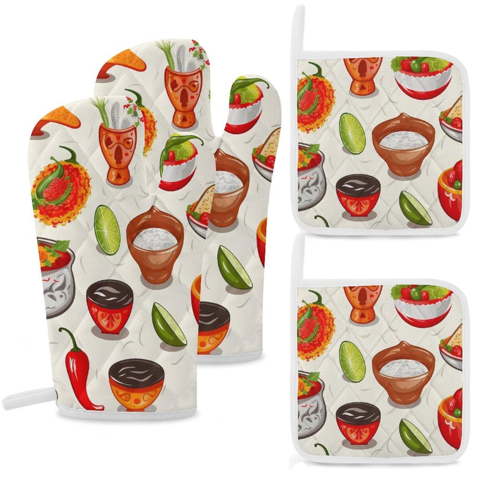 Lot de 4 maniques mexicaines résistantes à la chaleur avec boucles pour cuisine et barbecue