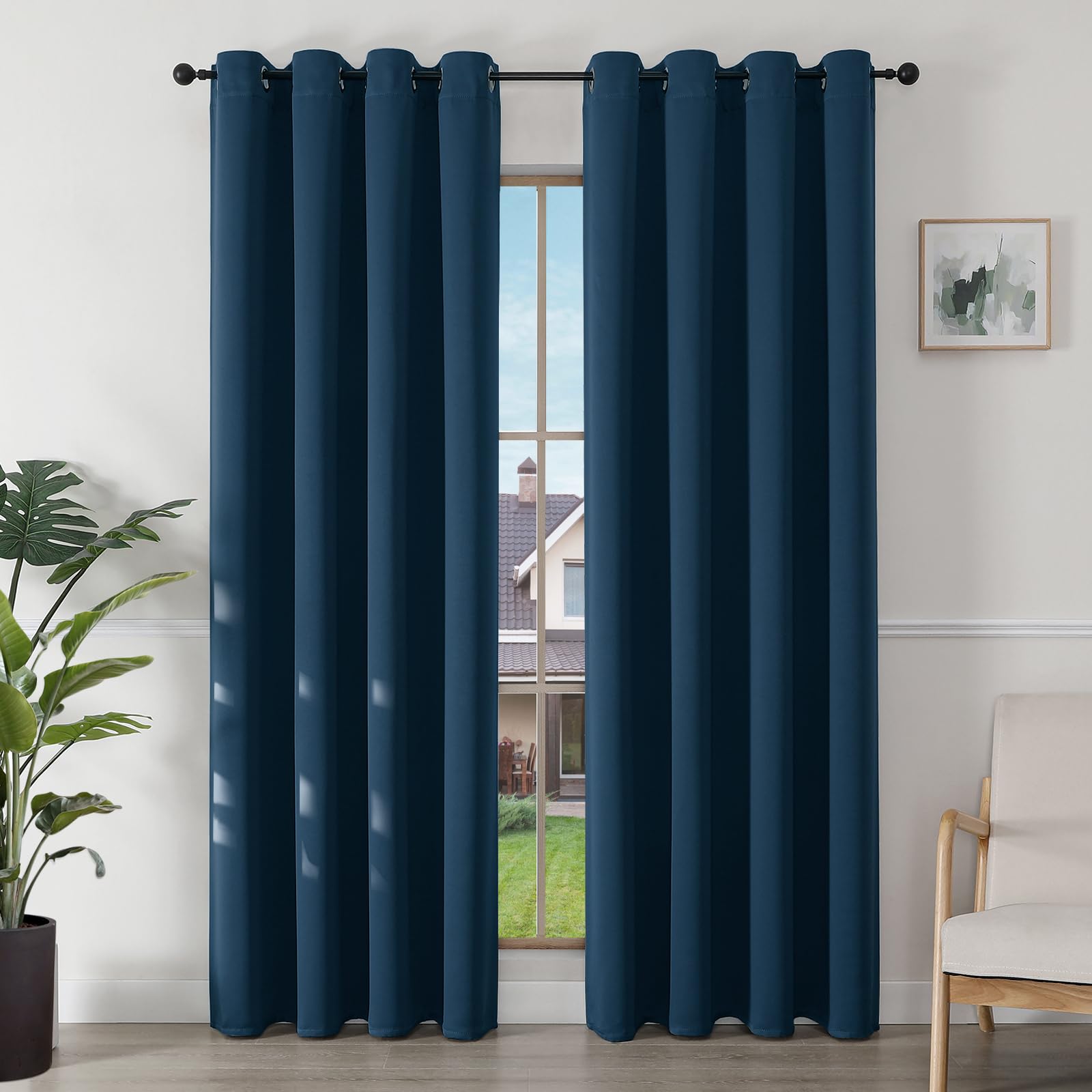 Joydeco Cortinas Opacas 2 Piezas 140 x 220 cm, Cortinas Dormitorio con Ojales Azul Marino Anti Luz Cortina Termica Aislantes Frio y Calor para Salon Curtains Blackout