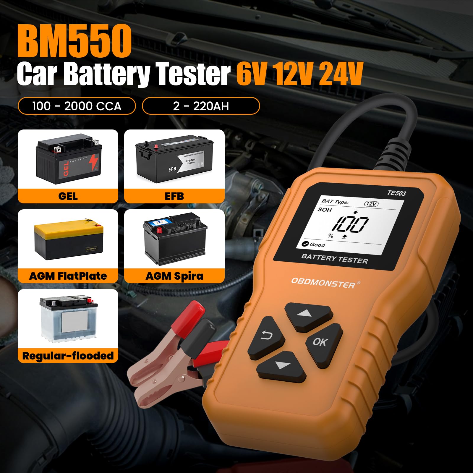 Tester Batteria Auto 6V/12V/24V Professionale 100-2000CCA 2-220Ah Digitale