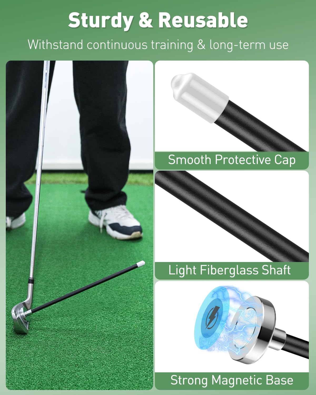GreenHaven Magnetic Golf Alignment Rod Golf Club Alignment Stick Corrector Golf Swing Training Aid Portable Golf Direction Lie Angle Tool Swing Trainer Golf Practice Rod with Clear Storage Tube
