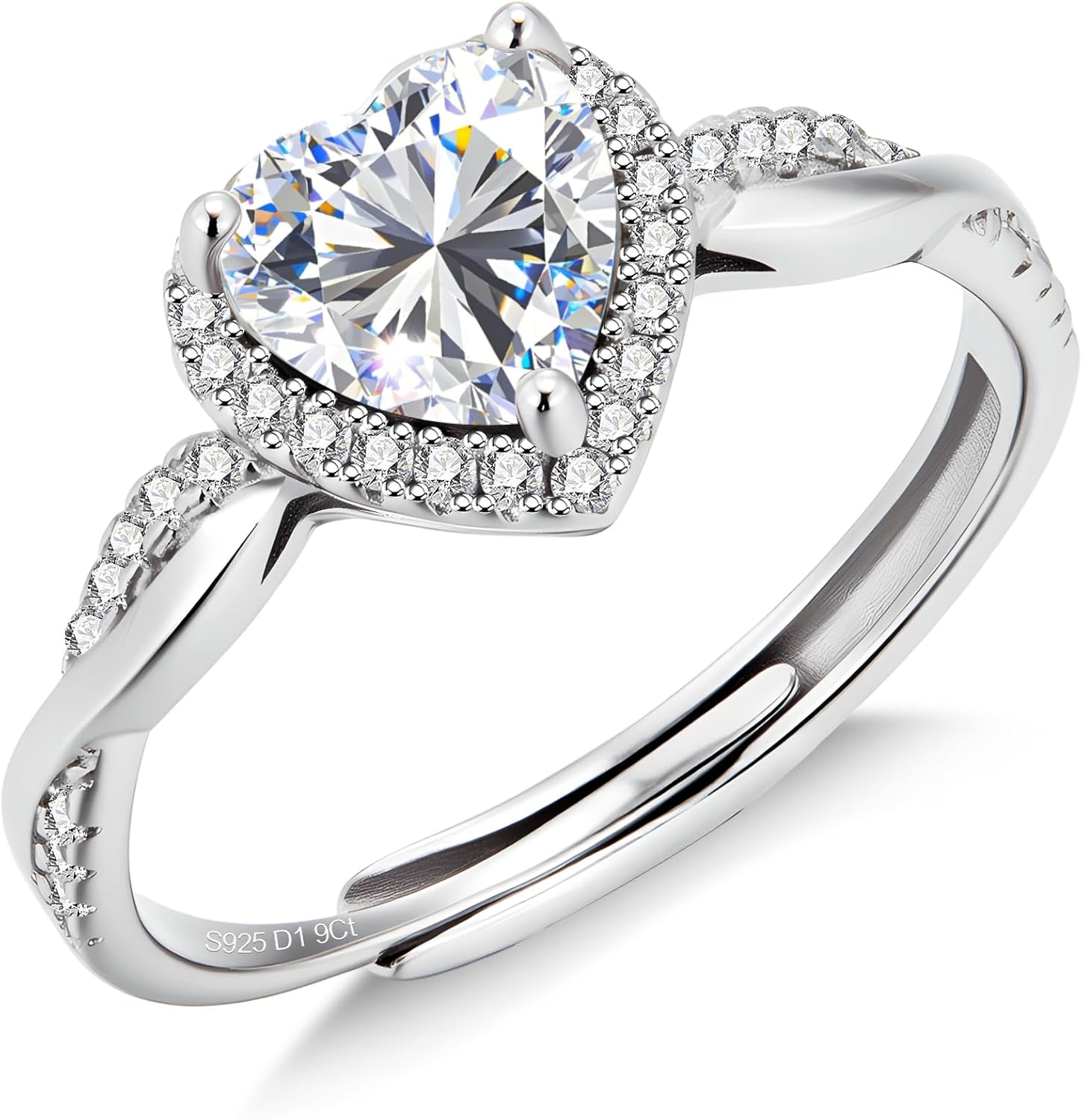 Moissanite Wedding Rings for Women 925 Sterling Silver Rings with White Gold Plated Eternity Stackable Lab Created Moissanite Engagement Rings Heart Ring