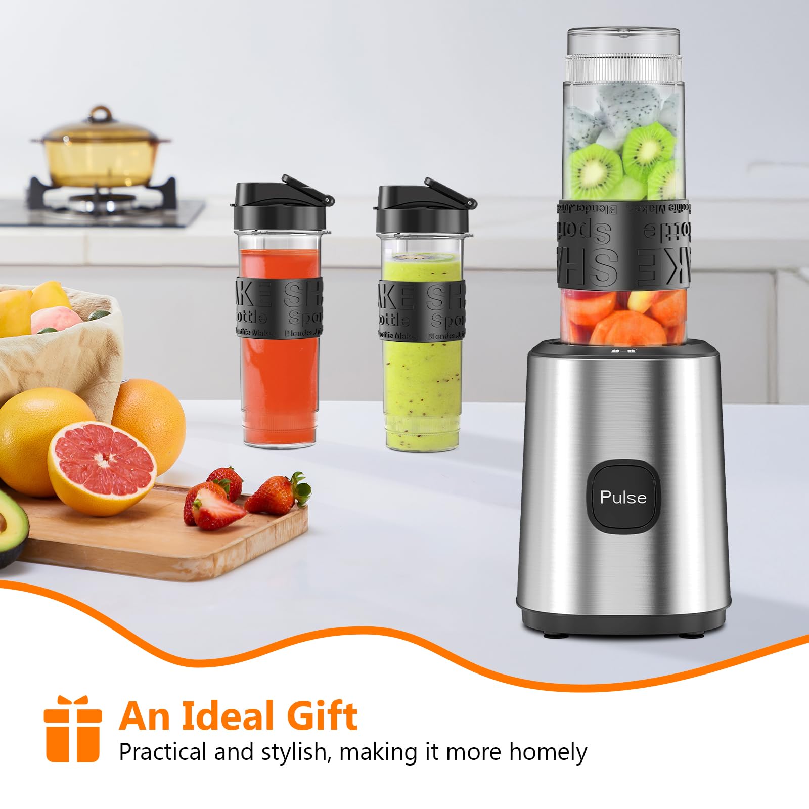 Mixer, Smoothie Maker, Standmixer, 500W Smoothie Mixer mit 2x570ml Smoothie Flaschen BPA frei Tritan,Tragbarer Blender Smoothie Maker aus Edelstahl 4-Klingen-System,für Jede Art von Shake und Smoothie