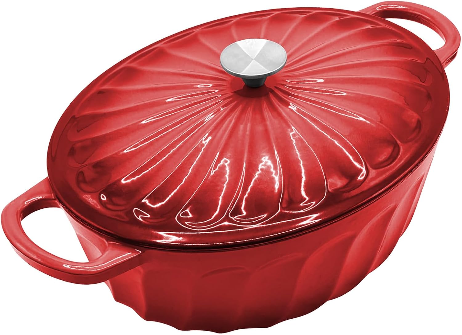 Enameled Oval Dutch Oven Pot with Lid, 7 QT Cast Iron Dutch Oven with Dual Handles for Bread Baking, Cooking, Frying, Non-stick Enamel Coated Oven (7 QT Gradient Red)