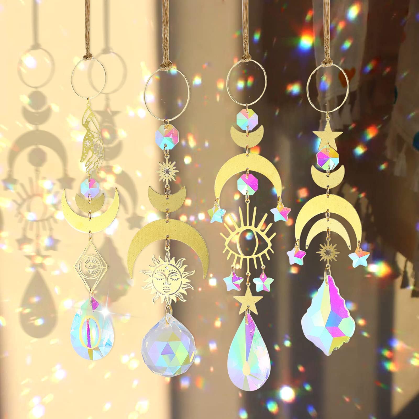 Baguette De Guérison Moderne - Or Et Cristal Quartz Rose - Attrape-soleil Arc-en-ciel - Fait Main USA