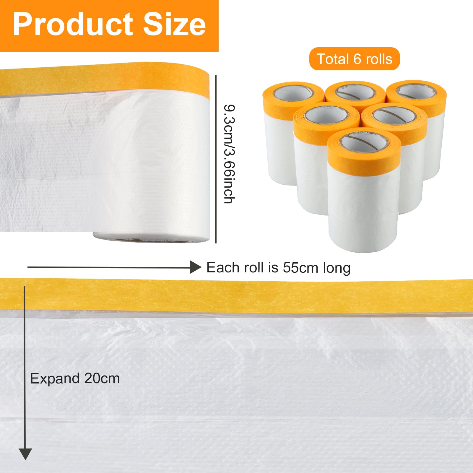 6 rollos de cinta adhesiva con lámina de 55 cm x 20 m, cinta adhesiva transparente con recubrimiento dorado, cinta de pintor para protección contra el polvo, lámina autoadhesiva, resistente a los