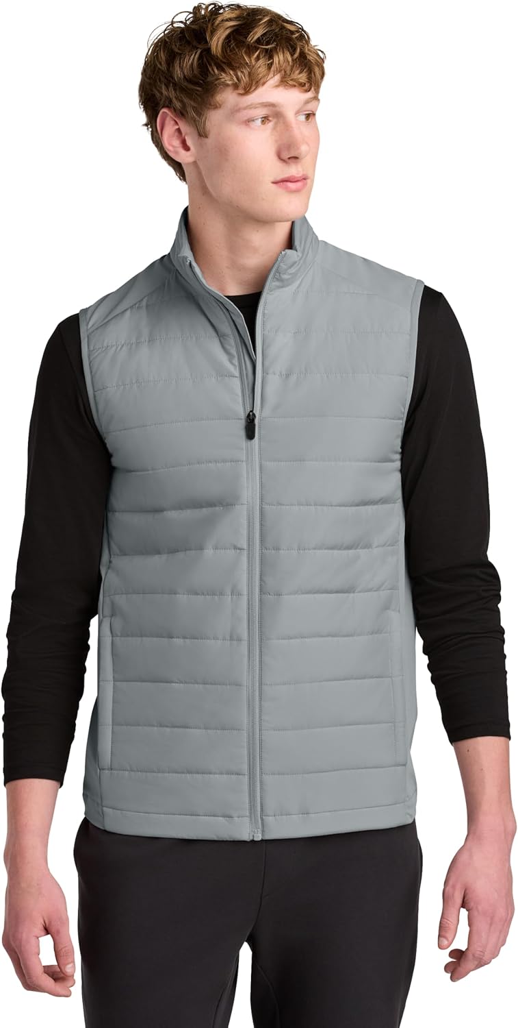 SPORT-TEK Unisex Teknical Hybrid Vest | Lightweight Insulated Zip Up Vest for Men & Women, Water Repellent, Adjustable Hem