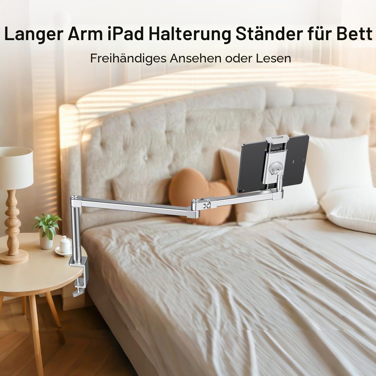 elitehood iPad Halterung Bett, Verstellbare iPad Halterung Tisch | 360°-Drehung Tablet Ständer Arm für Schreibtisch und Bett für Pad Pro 12.9, Air, Tragbaren Monitor und 4.7-13” Geräte