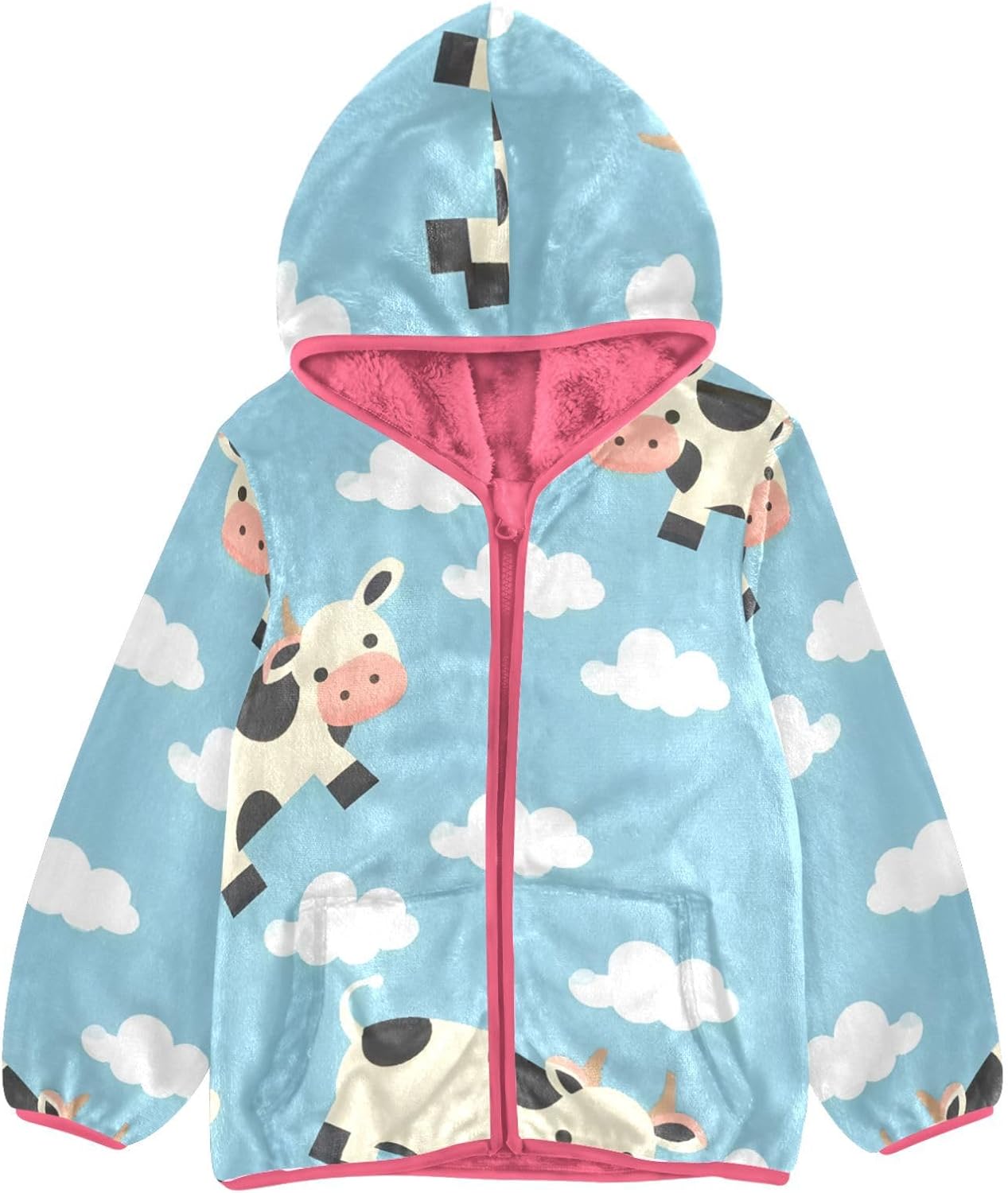 ALAZA Cows White Clouds Hoodie Jacket for Girls Toddler Fleece Zip Up Coat Plush Jacket Long Sleeve Outerwear for 3 Years