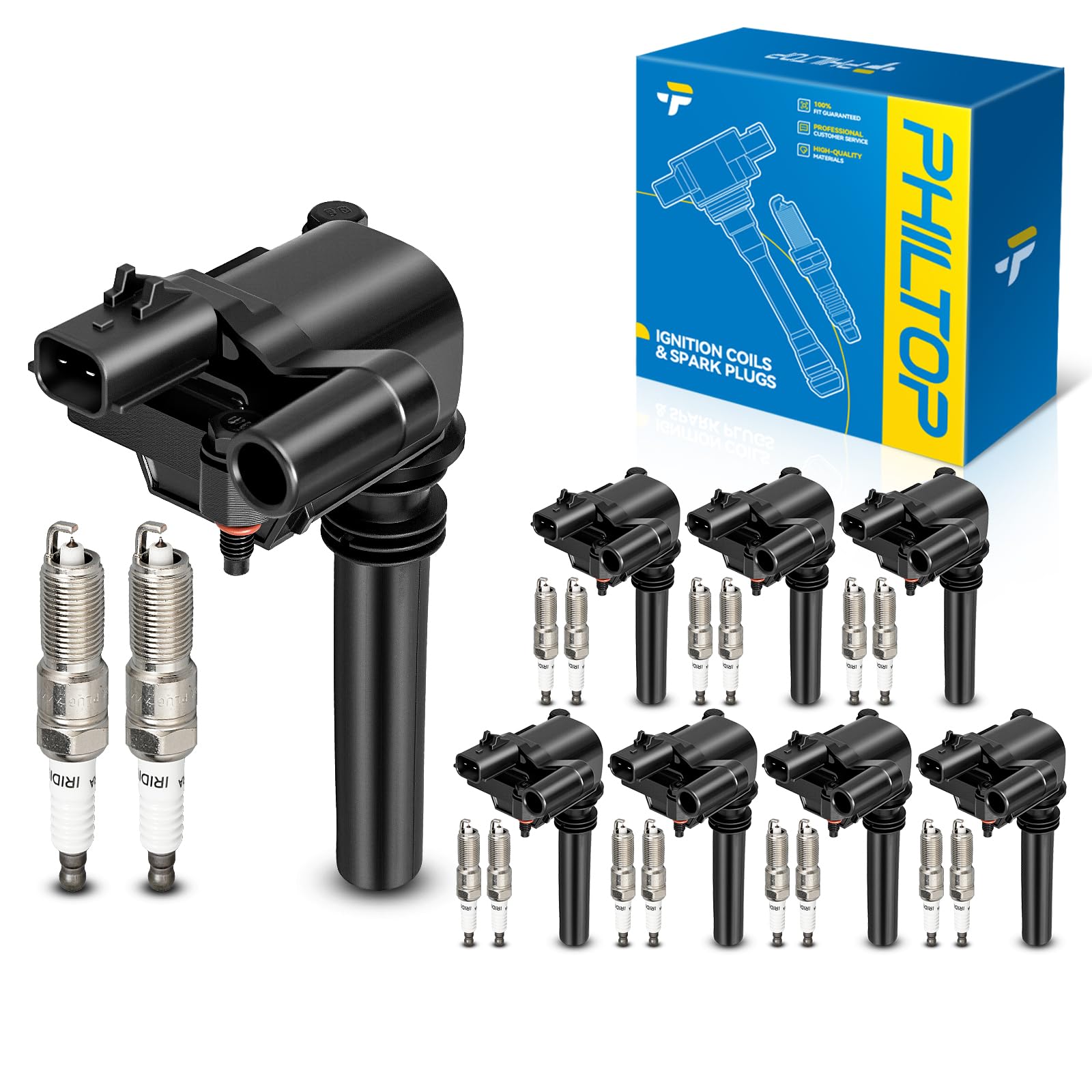 PHILTOP Ignition Coil UF378 &amp; Iridium Spark Plugs Fit for Ram 1500, Durango