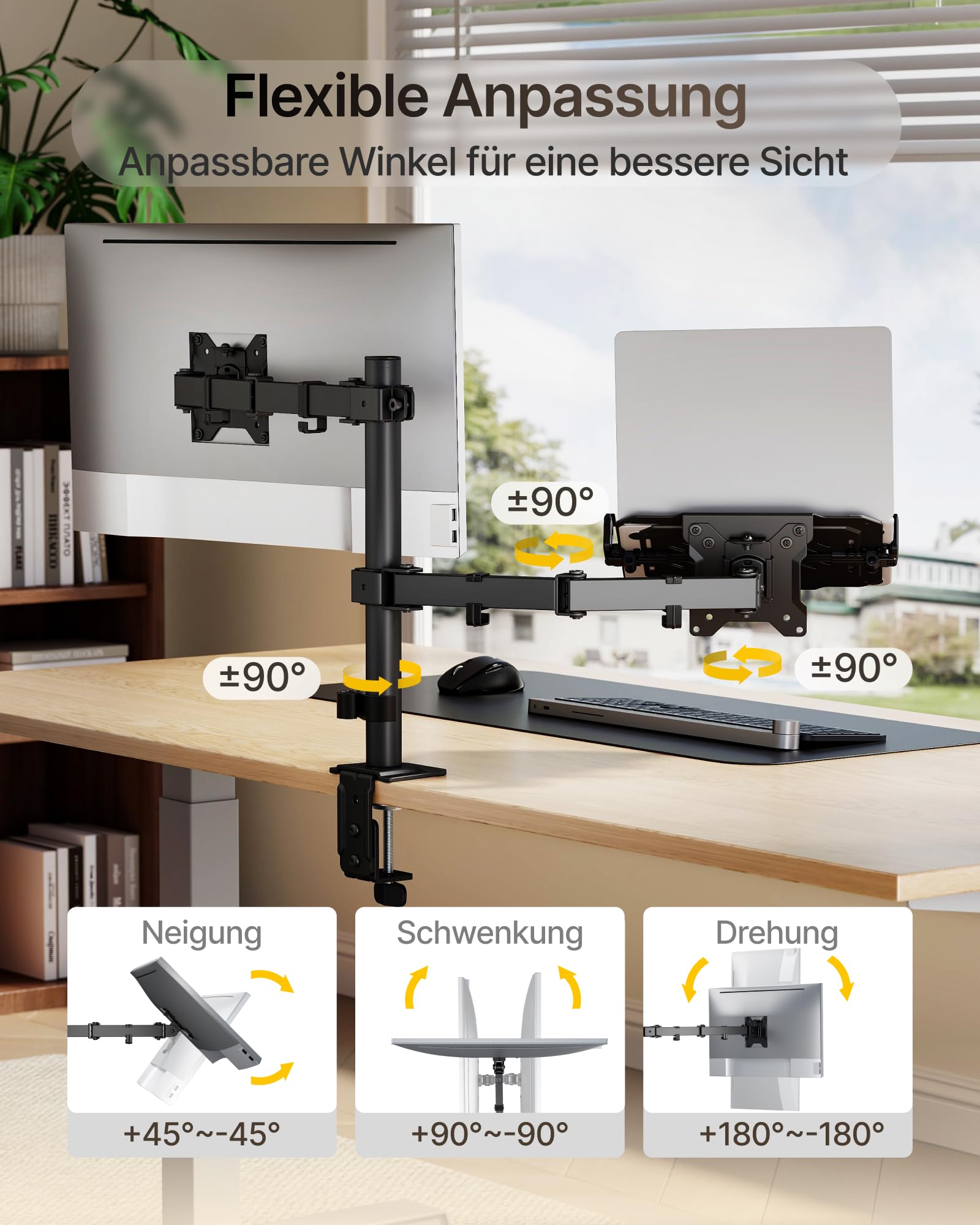 monTEK 2-in-1 Monitor Halterung für17-32 Zoll Monitor und 12-17 Zoll Laptop