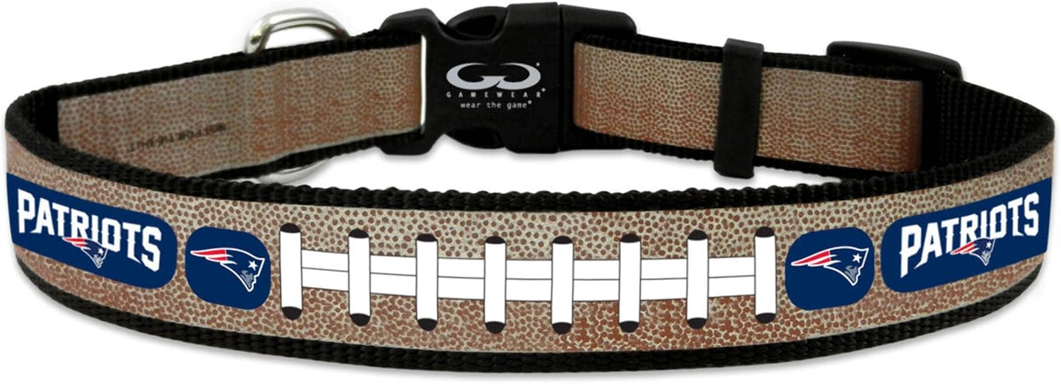 GameWear NFL New England Patriots Reflective Football Collar, Medium, Silver