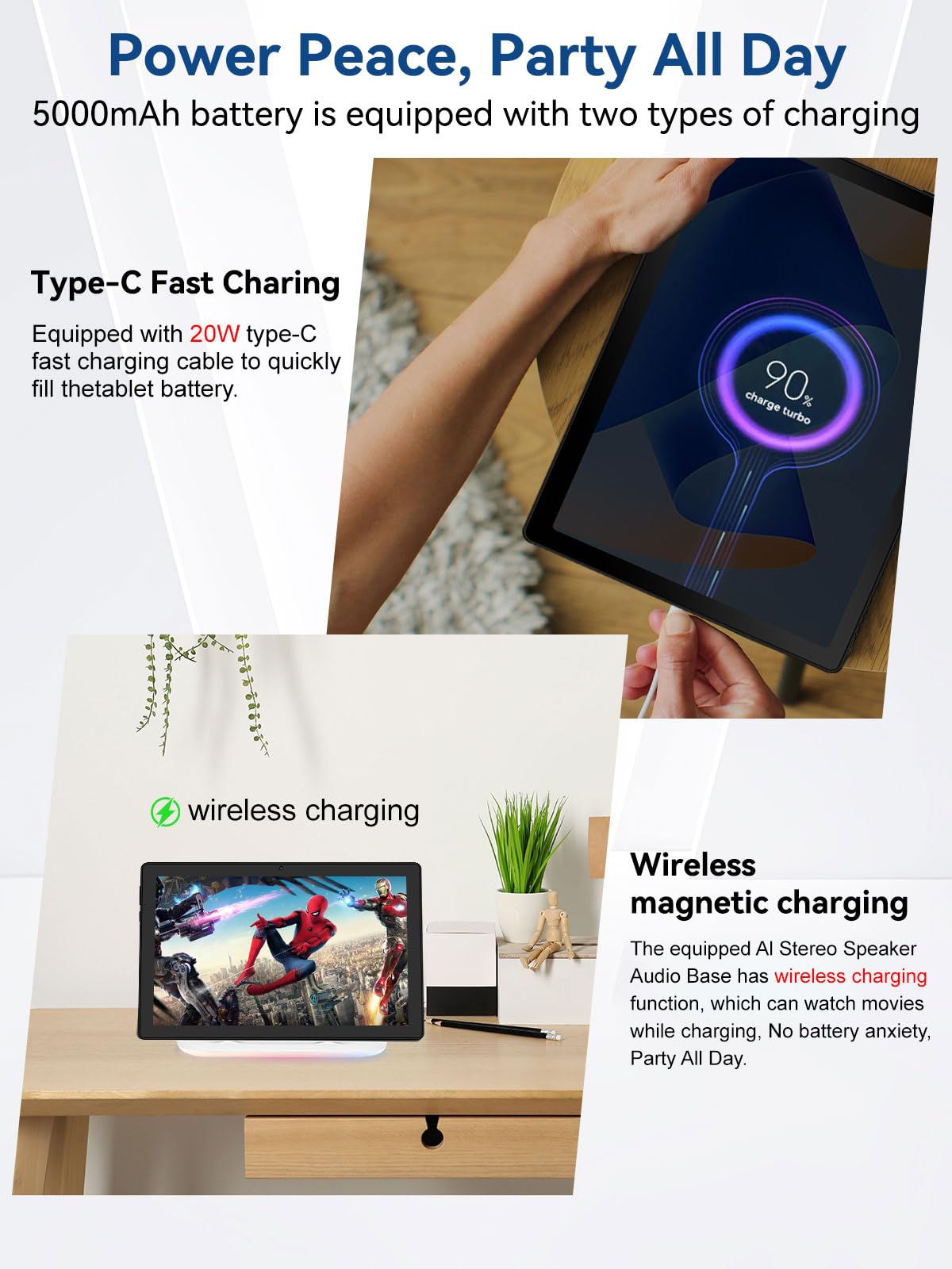 Tablet, Android 14 Tablet, 10.1 inch Tablets with Rechargeable Stereo Speaker Audio Dock, HD IPS Touch Screen, Otca-Core, 14GB RAM 64GB ROM 1TB Expansion, Wi-Fi 6, BT 5.3, Dual Camera, Google Tab 2025