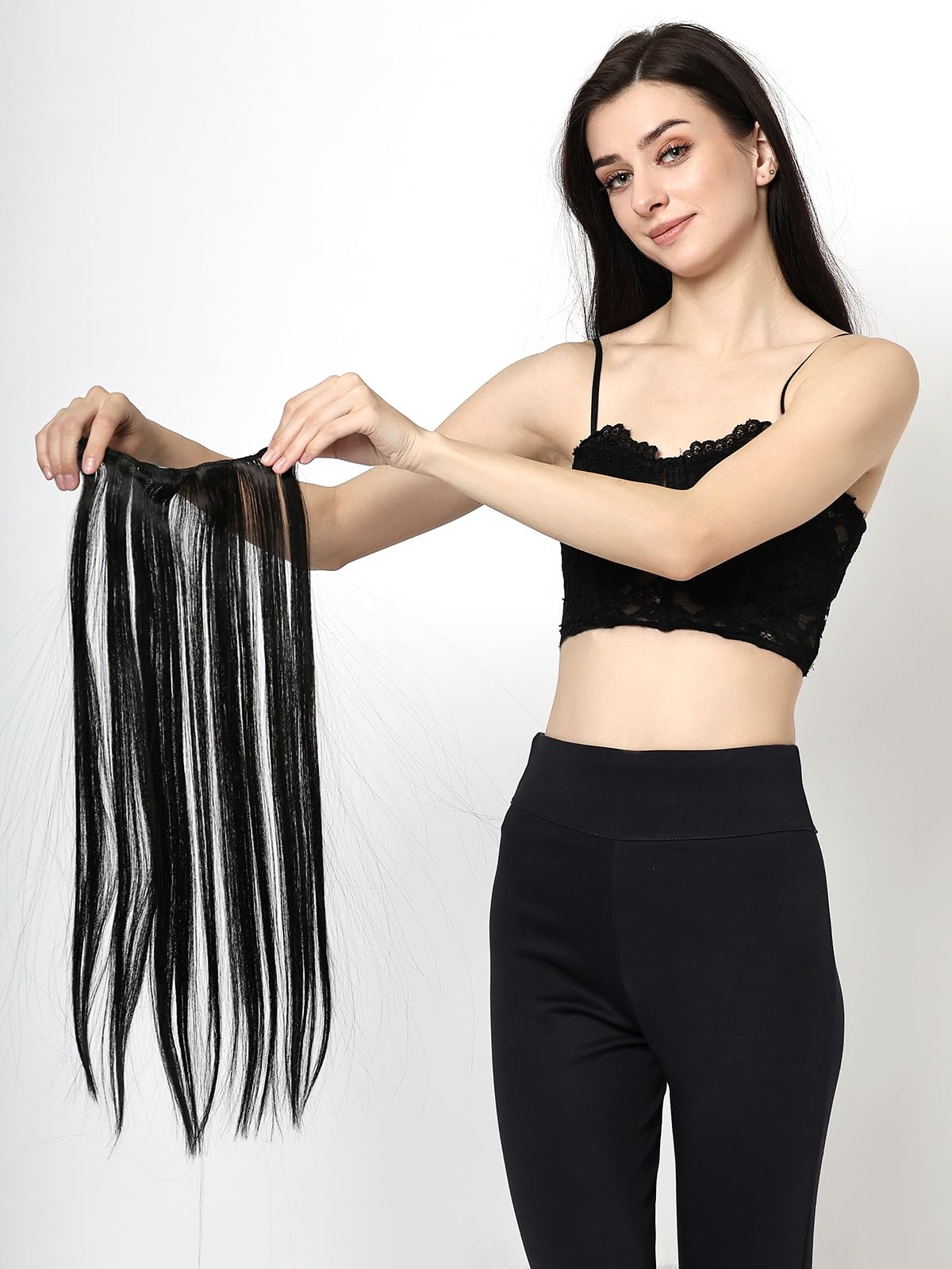 6 Pieces 14 clips Extensions Real Synthetic Hair Remy Synthetic Hair Clip in Hair Extensions for Women Double Weft Invisible Straight Seamless Clip in Soft No Tangles Natural Hair 24 Inch (Black)-image-39